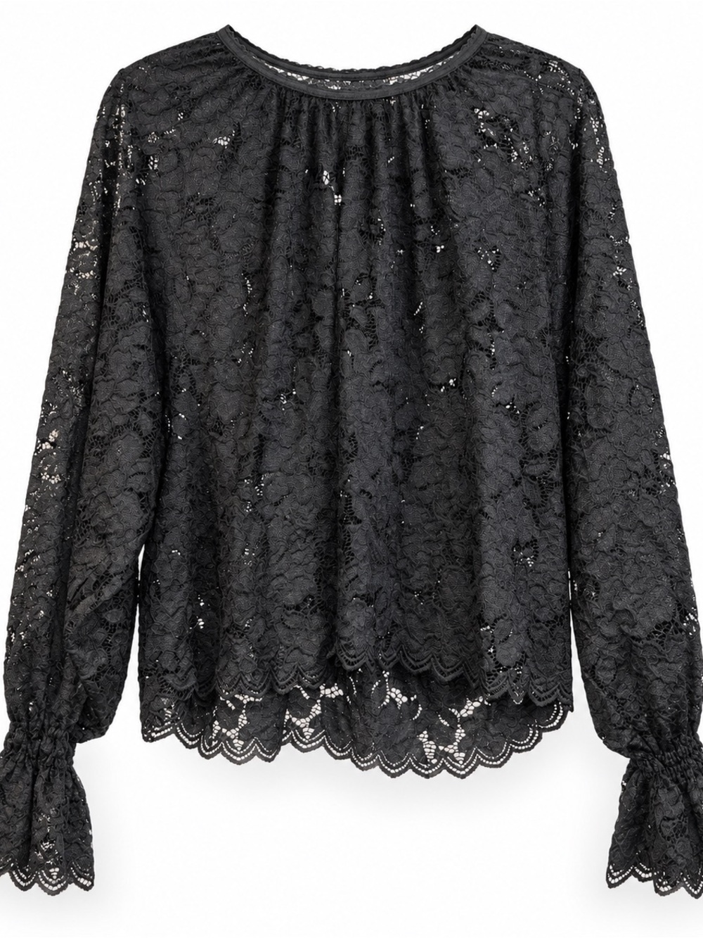 Free People Black Floral Lace Bell Sleeve Blouse Top Medium